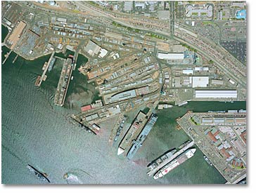 Aerial shot of NASSCO shipyard.