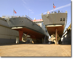 USS Jarrett & USS Ford undergo repairs at NASSCO in March 2007.