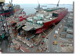 BP Hull 485 continues under construction in NASSCO's graving dock.  BP Hull 484, recently named the Alaskan Frontier, is shown being completed dockside in the upper-left-hand corner of this photo.