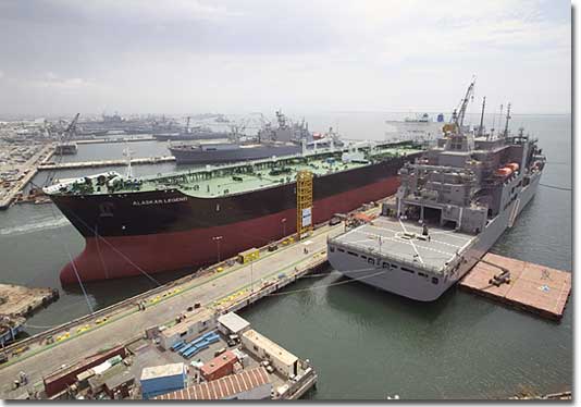 The Alaskan Legend shares a pier at General Dynamics NASSCO prior to its August 18, 2006 delivery to BP Shipping Ltd.