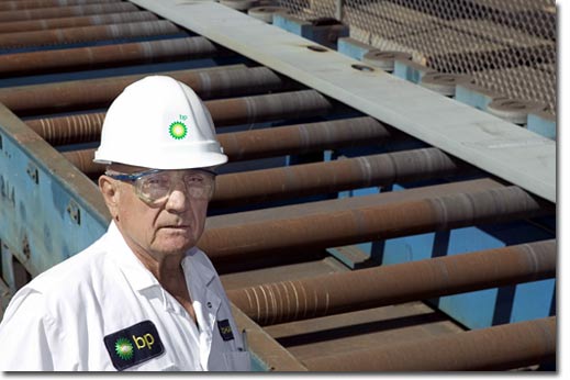 BP&rsquo;s Site Team Member Richard Blaine cut the first piece of steel for the start-of-construction ceremony for NASSCO Hull 487, an Alaska Class, double-hull oil tanker being constructed for BP Oil Shipping Company, USA.