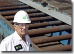 BP&rsquo;s Site Team Member Richard Blaine cut the first piece of steel for the start-of-construction ceremony for NASSCO Hull 487, an Alaska Class, double-hull oil tanker being constructed for BP Oil Shipping Company, USA.