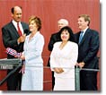 Preparing to name the Alaskan Frontier are Richard Vortmann, President of NASSCO; ship's Sponsor Pamela Olver, Deputy Group Chief Executive of BP; Richard Olver;  Diane Malone, Matron of honor, spouse of Bob Malone, Chief Executive of BP Shipping, Ltd.; and Bob Malone.