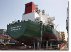 A stern view of the Golden State under construction at NASSCO.