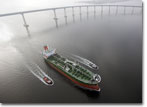 The Golden State sails past the Coronado Bridge enroute to the sea trials.