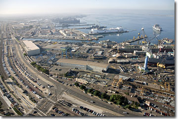 Aerial shot of NASSCO shipyard.