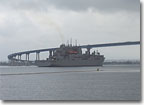 The USNS Lewis and Clark (T-AKE 1) approaches the Coronado Bridge in San Diego.
