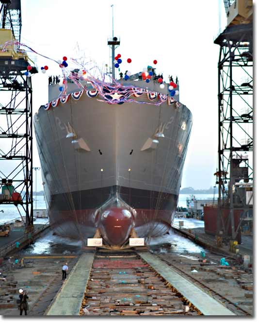 General Dynamics NASSCO launches USNS Sacagawea (T-AKE 2)&nbsp;at twilight on June 24, 2006.