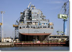 A stern view of T-AKE 10 on NASSCO Building Ways No. 4 in November 2009.