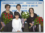 Dr. Charles Drew's daughters -- Dr. Charlene Drew Jarvis, Mrs. Bebe Drew Price and Ms. Sylvia Drew Ivie -- shortly after receiving their floral bouquets from the ceremony's flower girl, Miss Dynielle Duenas.