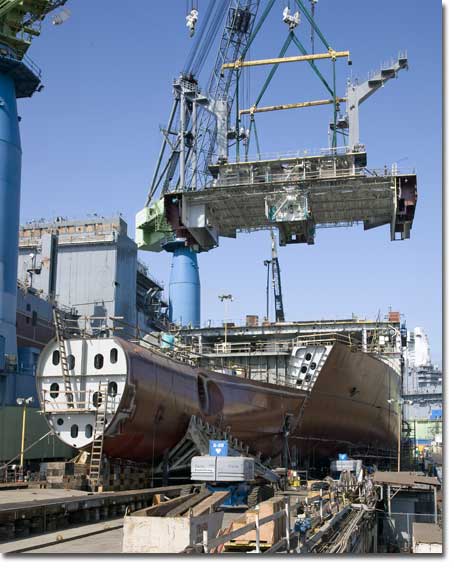Construction of T-AKE 10 at the NASSCO shipyard.