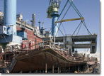 A hull block section is lowered into place aboard Hull 481 in October 2009.