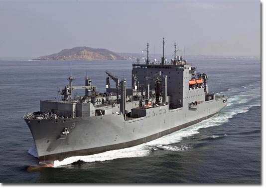 USNS Alan Shepard  (T-AKE 3) at sea for the first time in June 2007.