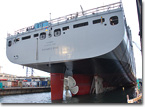 A stern view of T-AKE 4 on NASSCO's Building Ways just before its launch.