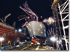 The nighttime launch of T-AKE 4 on May 15, 2007 (U.S. Navy photo).