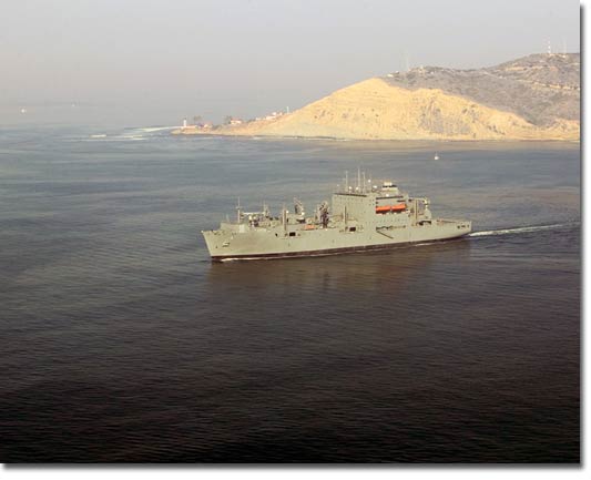 USNS Richard E. Byrd (T-AKE 4) at sea off San Diego's Point Loma on October 23, 2007.