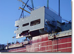 A superstructure block is lifted aboard the Richard E. Byrd.
