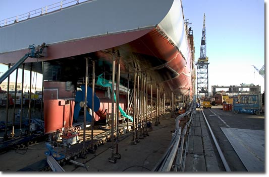 A view of the T-AKE 4 stern under construction in January 2007.