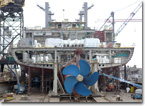 A close-up view of the Robert E. Peary's stern under construction in April 2007.