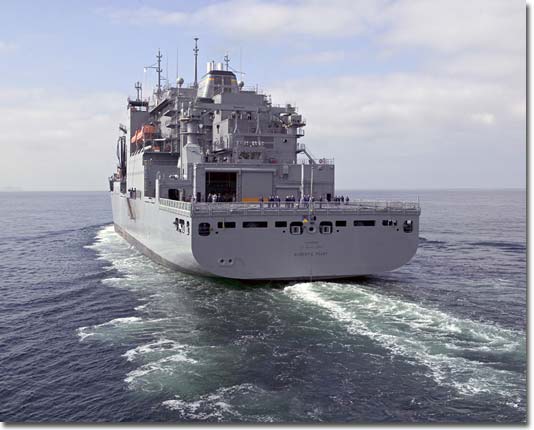 A stern view of T-AKE 5 at sea.