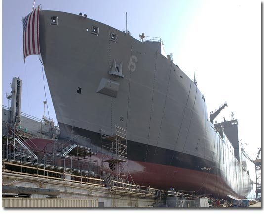 T-AKE 6 on the building ways at NASSCO in April 2008.