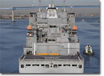 USNS Carl Brashear (T-AKE 7) approaches the San Diego-Coronado Bridge enroute to sea trials.