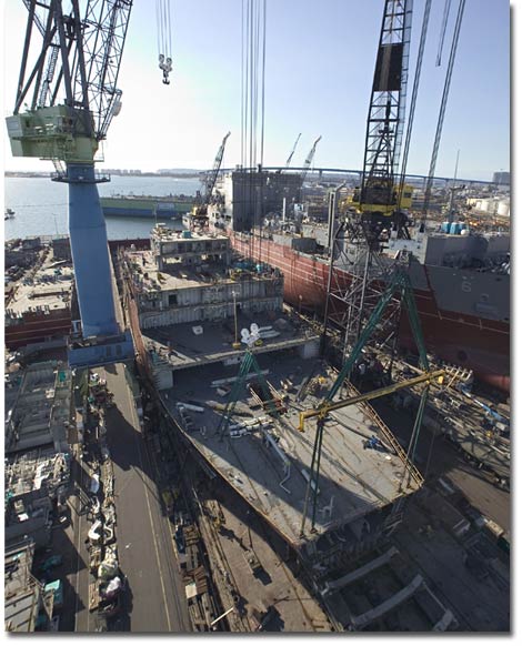  A grand block is lifted onto T-AKE 7 on January 22, 2008.