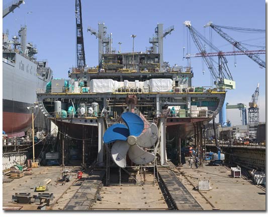 USNS Carl Brashear (T-AKE 7) under construction on March 13, 2008.