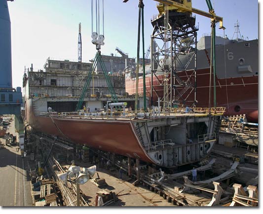 Bow construction of the seventh T-AKE ship, Carl Brashear, at NASSCO.