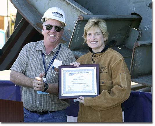 Mrs. Hannah Goddard is the honoree for the T-AKE 8 Keel-Laying ceremony on April 14, 2008.