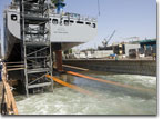 The launch way is flooded before the launch of USNS Matthew Perry.