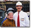 Robert P. Magee (L), President and CEO of TOTE, and Richard Vortmann, President of NASSCO, at 10/01 keel-laying ceremony for the M. V. Midnight Sun.