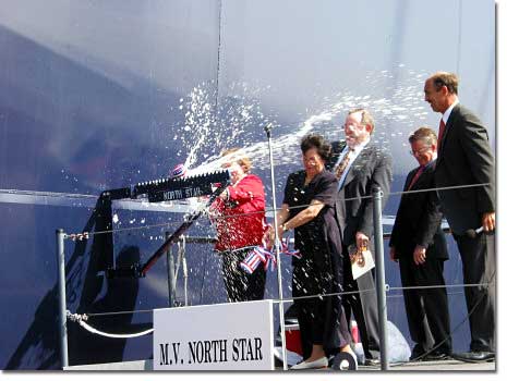 The champagne explodes in all its glory, drenching the christening party and punctuating the June 14 ceremony that officially named the M.V. North Star. 