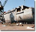The M.V. North Star takes shape in NASSCO's graving dock. The 839-foot trailership is nearly ready for float out into San Diego Bay for continuing work dockside.