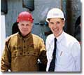 Richard Griffith (L), Vice President of Operations of Totem Ocean Trailer Express, Inc. (TOTE), and Jim Scott, Vice President of Marketing and Business Affairs of General Dynamics NASSCO (NASSCO), pose at the keel-laying ceremony for the M. V. North Star.