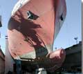 The hull of the ship is completed and readied for painting. The bulbous bow design decreases horsepower requirements and fuel consumption, making the ship more energy efficient.