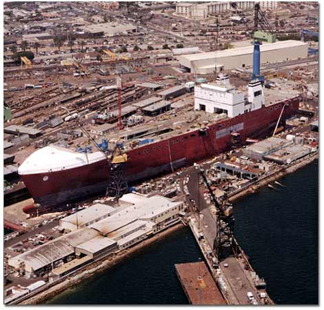 The M. V. Midnight Sun in final stages of preparation for float out.
