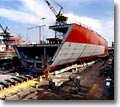 Construction of TOTE's M. V. Midnight Sun, the first of two new roll-on/roll-off trailerships being constructed at General Dynamics NASSCO.  The ship will be delivered in&nbsp;early 2003.